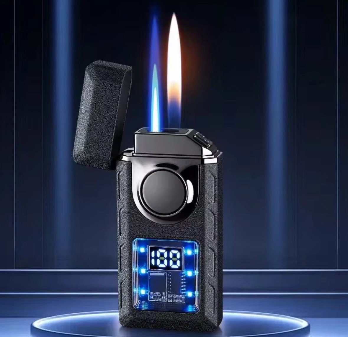 Sound Control Dual Flame Gas & Jet Fire USB Rechargeable Lighter – LED Display