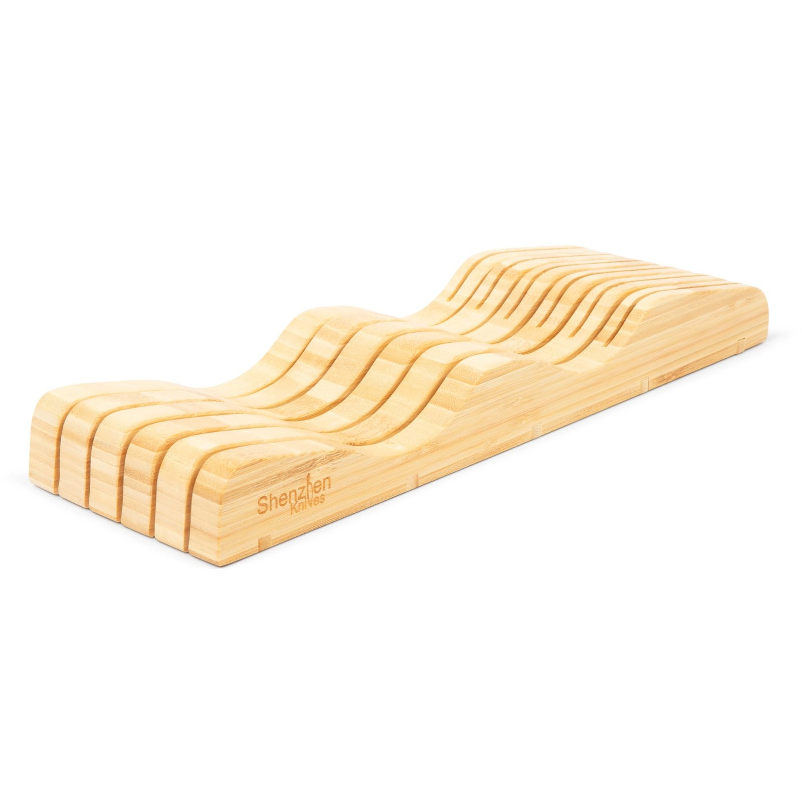 Large In-Drawer Bamboo Knife Block: 11 Slot (Holds 10-12 Knives) Empty Wooden...