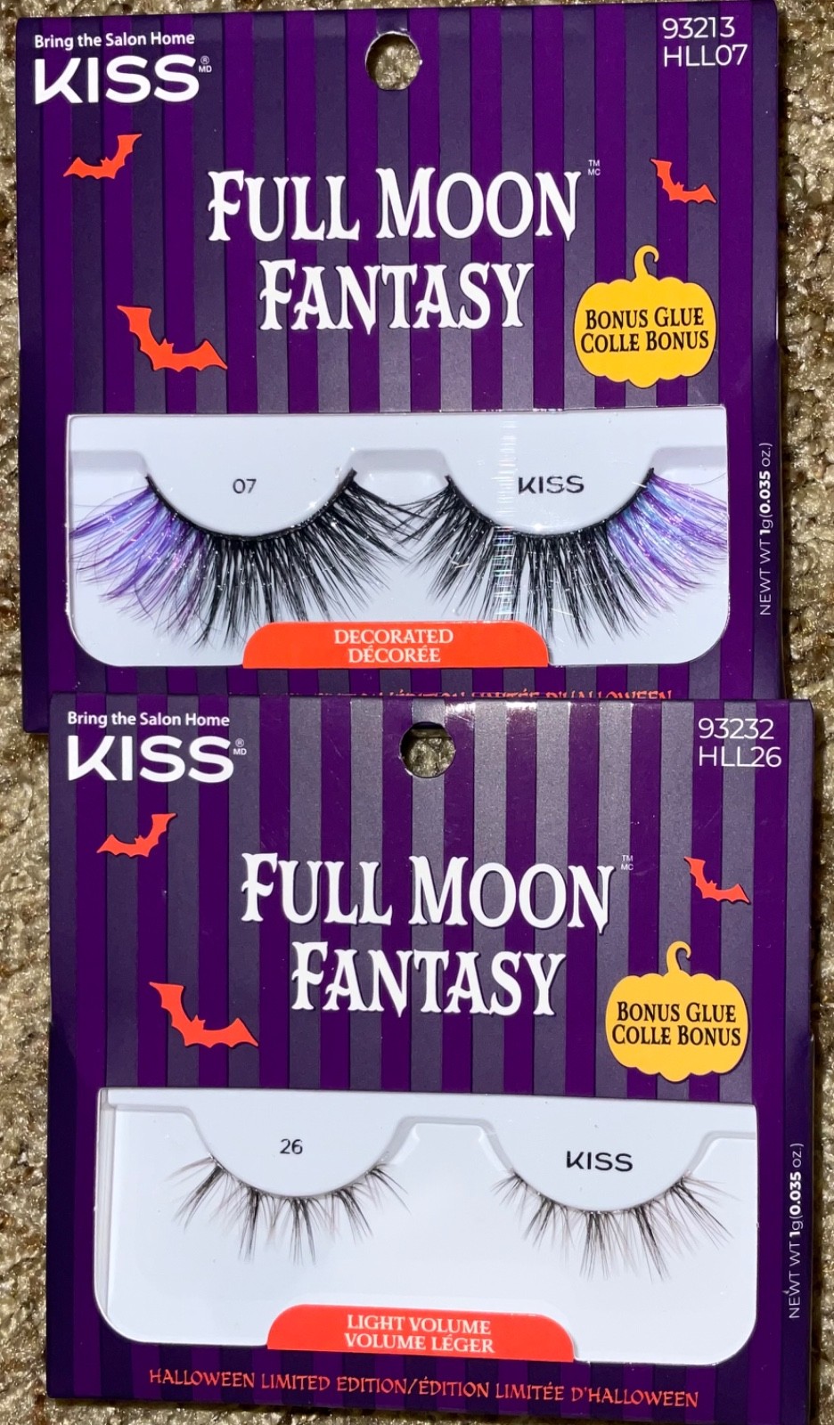 Set of 2 pairs Kiss Fantasy Eye Lashes w partial purple - Cosplay, Clubbing -New