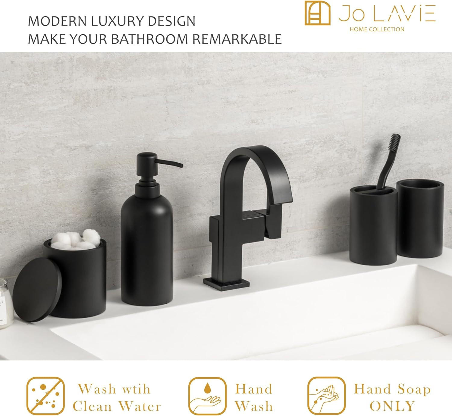 Bathroom Accessory Set - 4 Pcs Matte Black Bathroom Set with Toothbrush Holder,