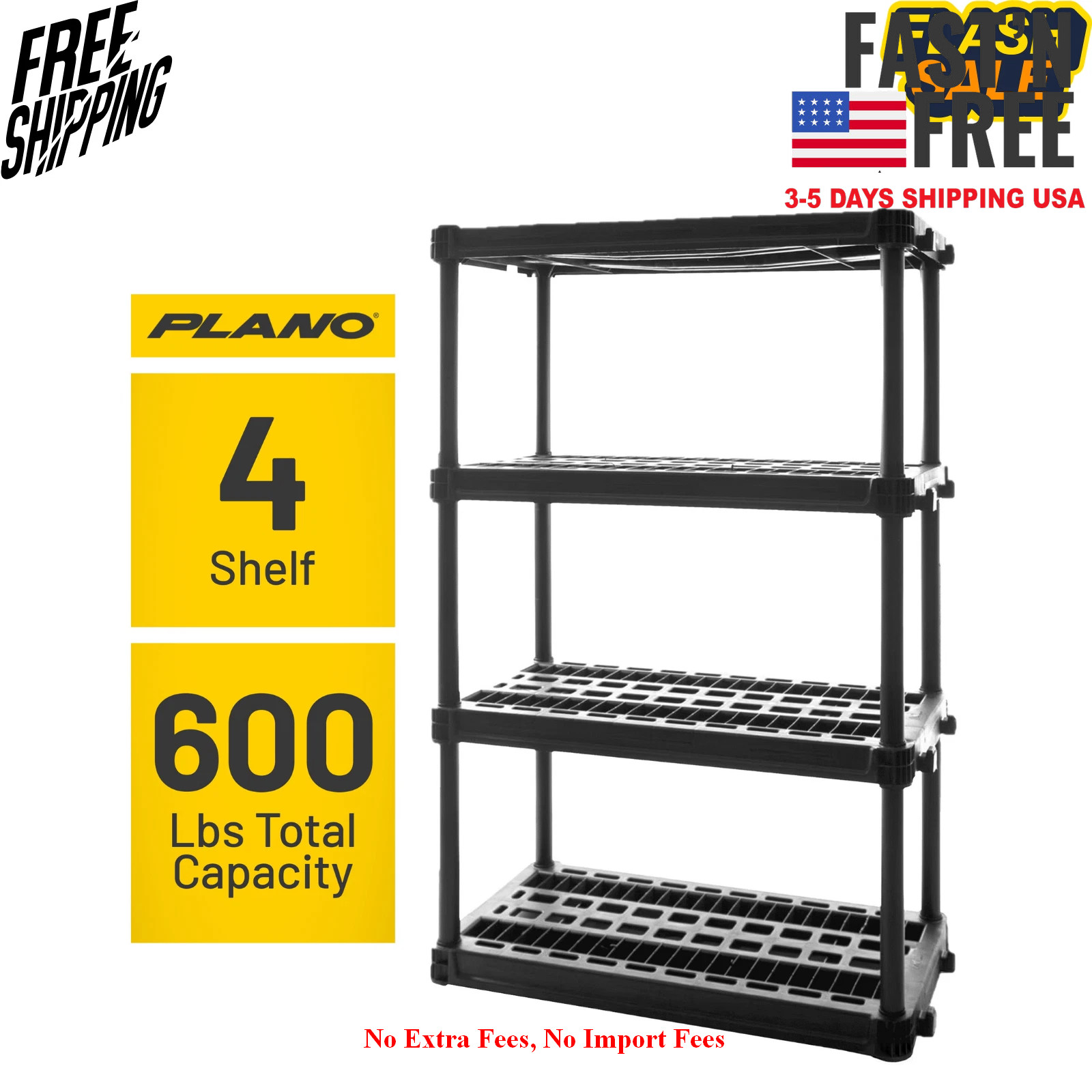 Plano 4-Shelf Heavy Duty Plastic Storage Shelves, 56” x 36” x 18”, 600lbCapacity