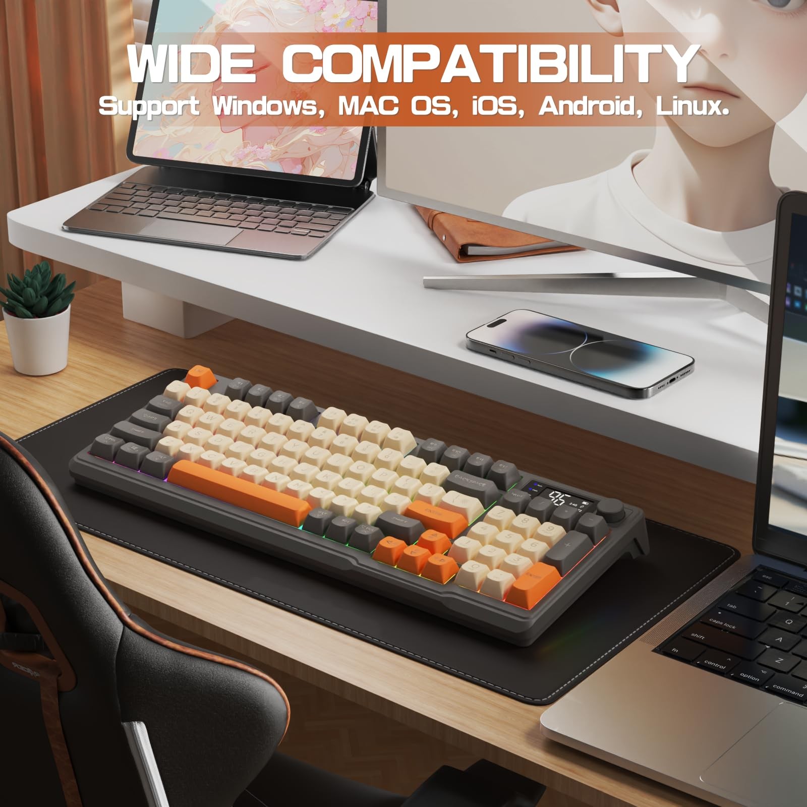Wireless Gaming Keyboard with RGB Backlight, Bluetooth/2.4G, 94 Keys