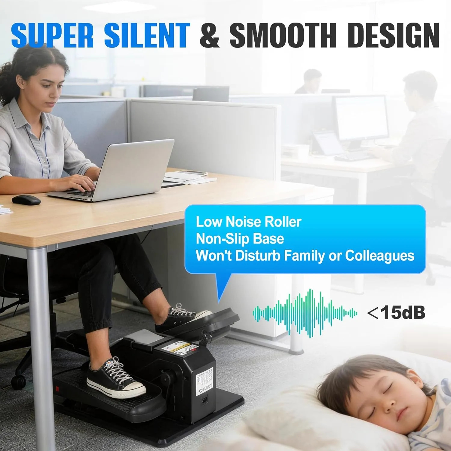 Under Desk Electric Elliptical Machine 12 Speed Leg Exerciser with Remote Con...