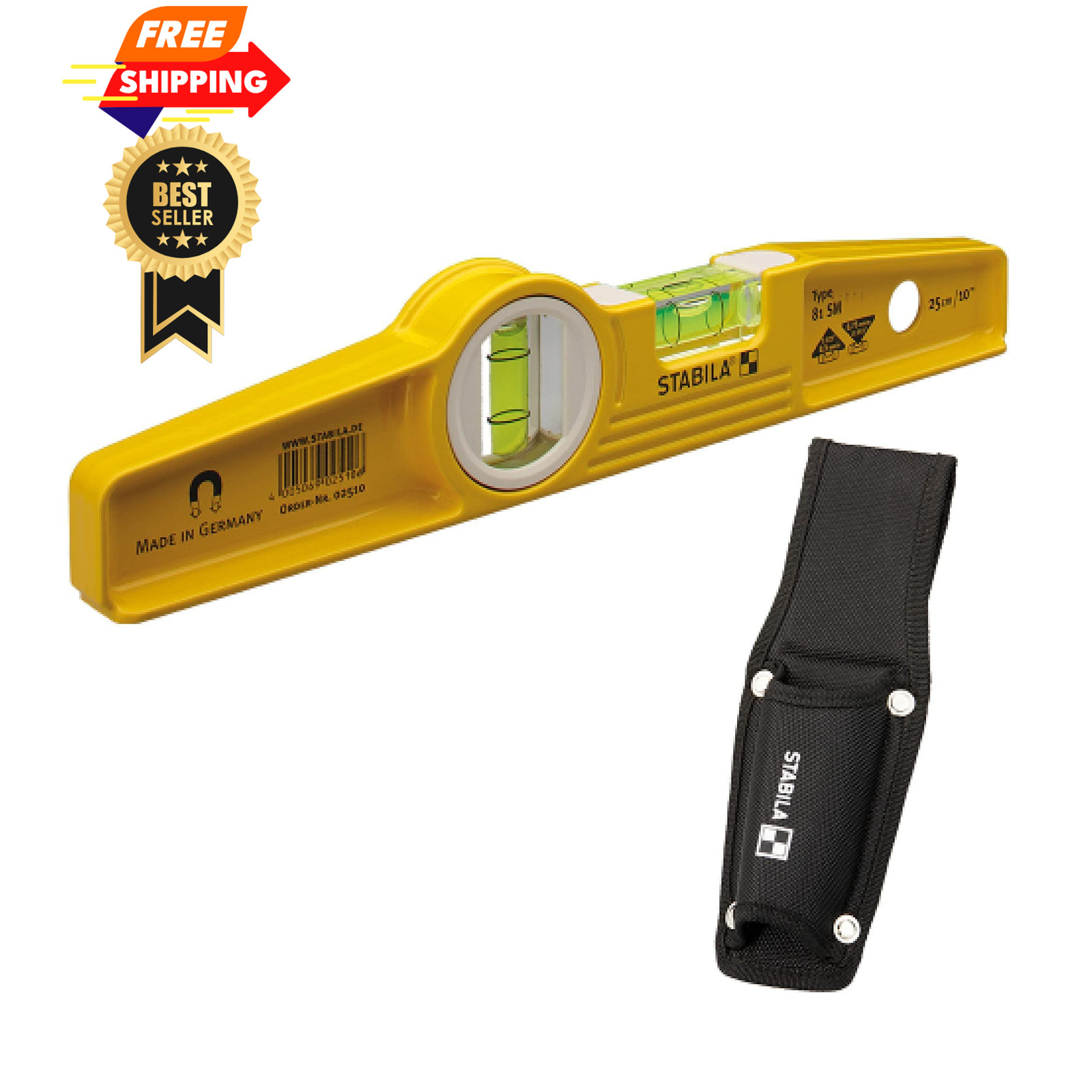 Stabila 81s-10mh Magnetic Level and Holster holster, Yellow/Black