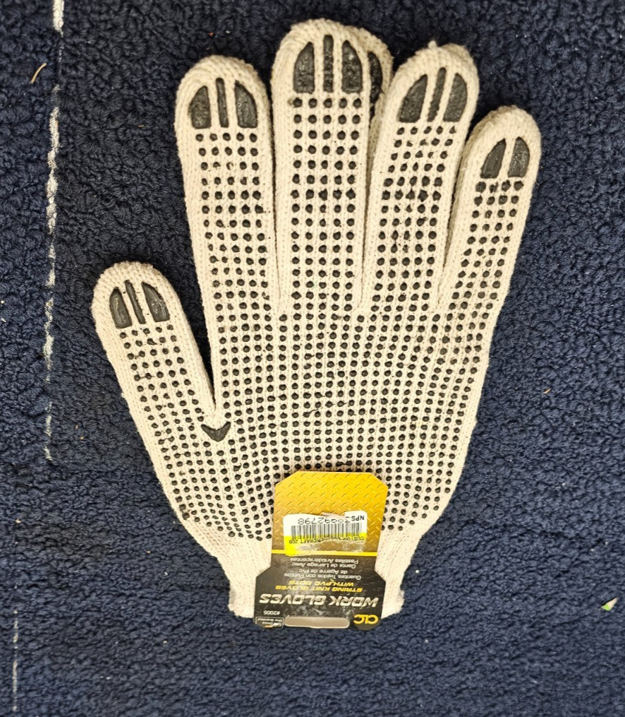 6 Pairs CLC 2005 Work Gloves String Knit w/ PVC Dots