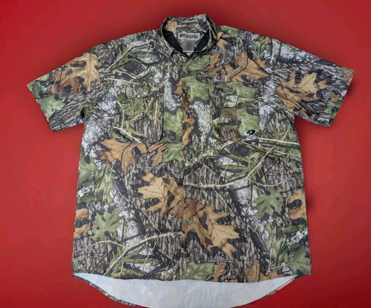 Russell Mossy Oak Hunting Shirt Mens XL Vented Camo Treklite Fishing Pockets