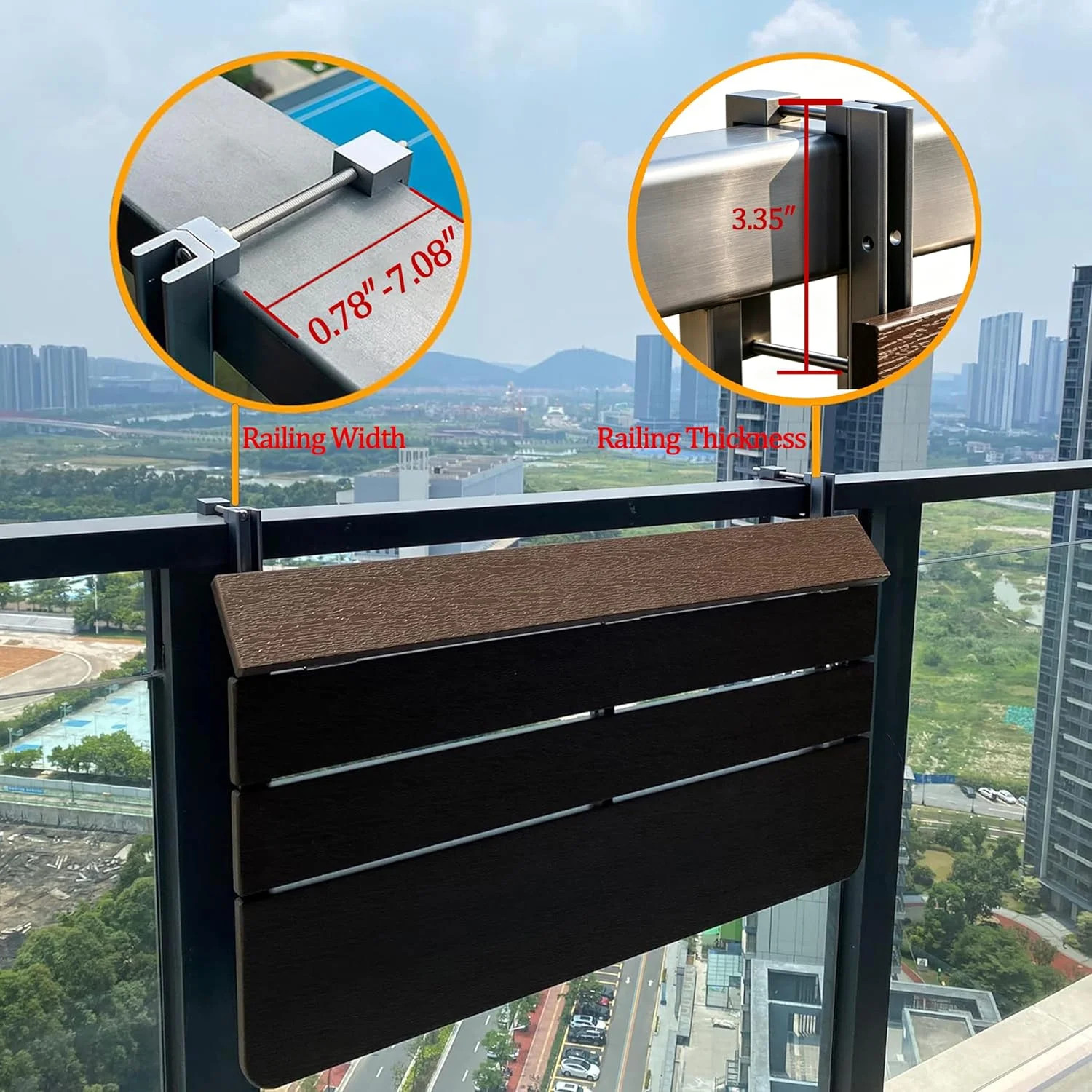 Foldable Balcony Bar Table for Railings, Folding Hanging Deck Rail Table for Sma