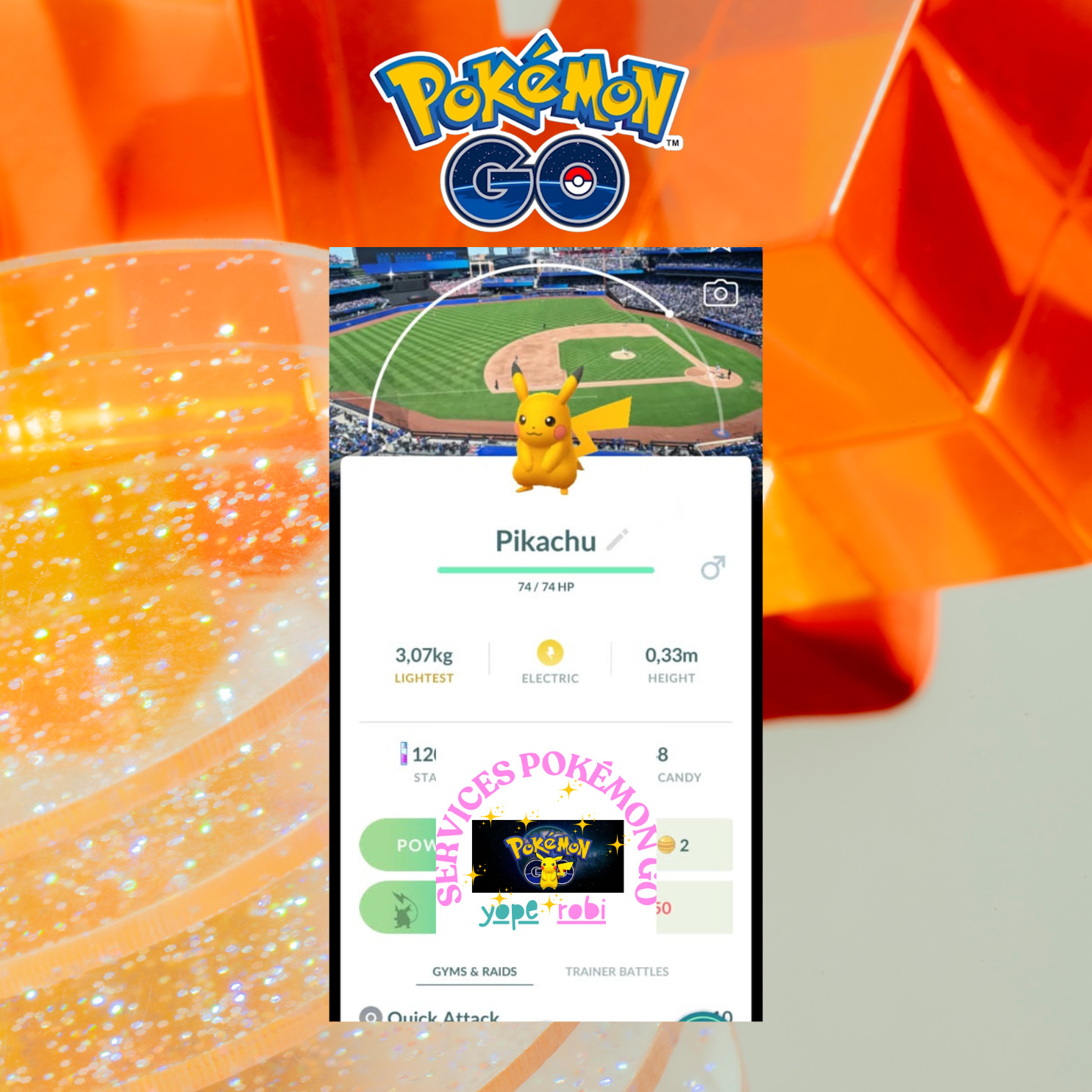 Pokémon Go❀Shiny Pikachu MLB Newyork METS Background Baseball-Tr❀de or P❀T❀C