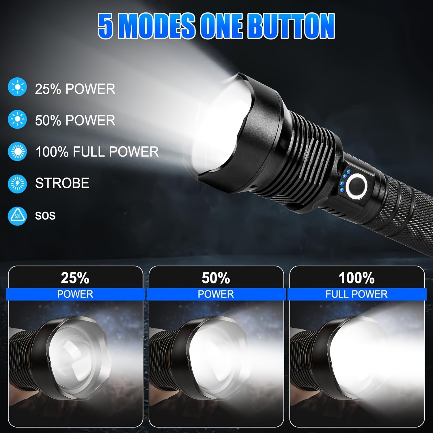 rechargeable flashlight, high-lumen tactical flashlight, aluminum