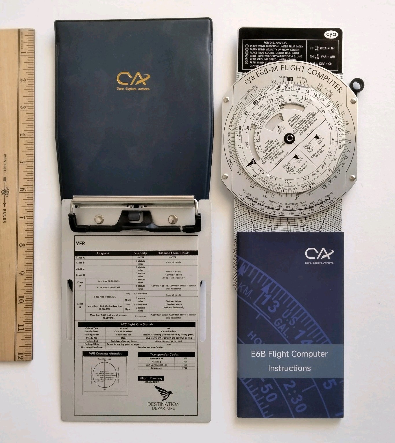 CYA E6B Metal Flight Computer BUNDLE VFR Kneeboard Clipboard Lot
