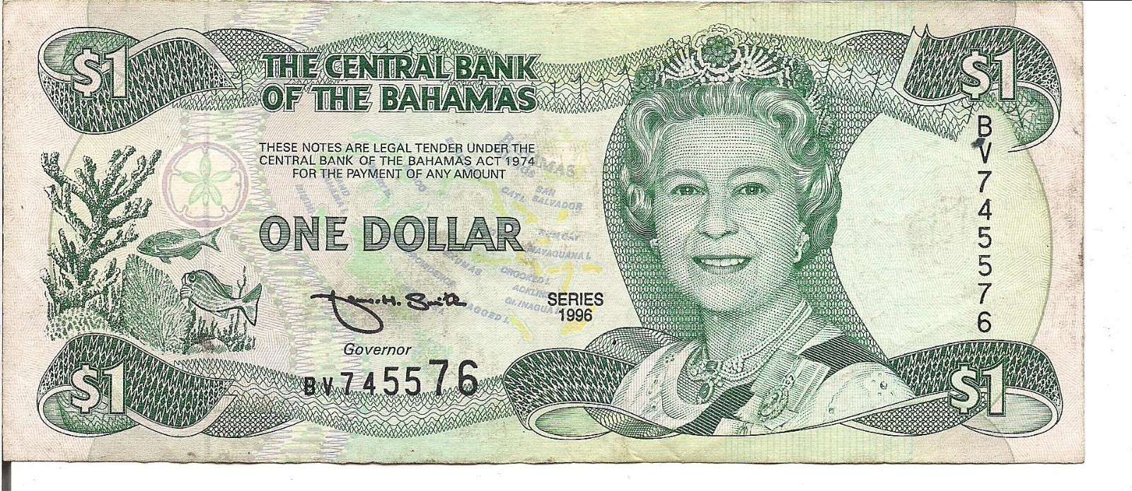 BAHAMAS, $1 ,QEII, P#57, 1996