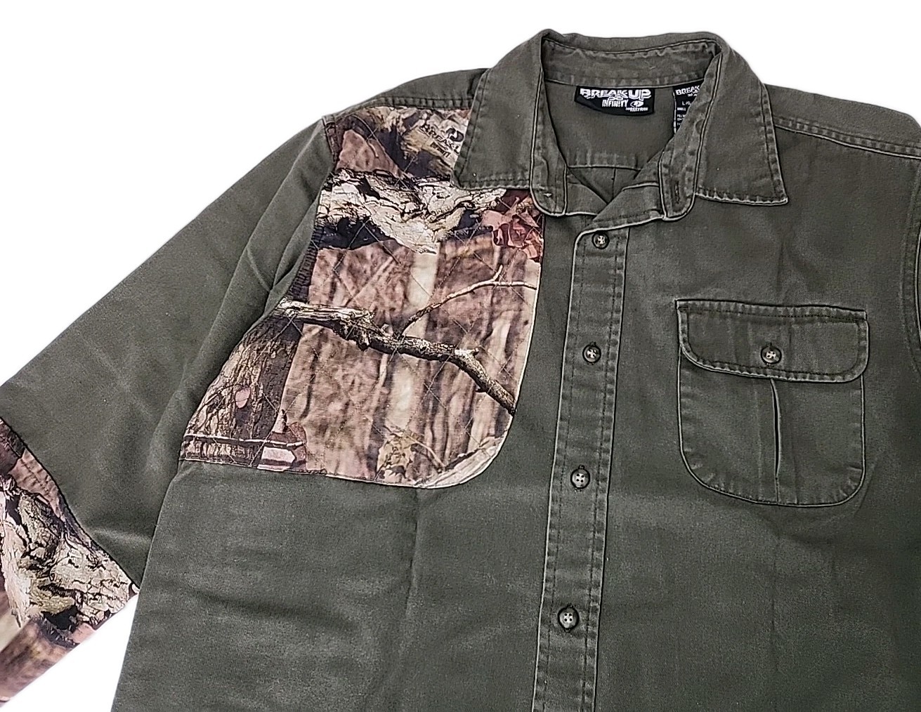 Break-Up Infinity Men's 42-44 Long Sleeve Button Green Outdoor Hunting Shirt EUC