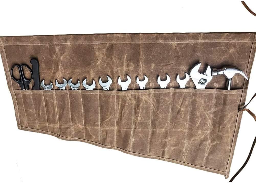 Super Roll Tool Roll,waxed Canvas Wrench Roll Pouch,tool Organizer Bucket,multi-
