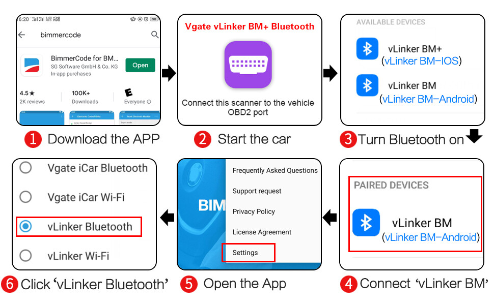 Vgate vLinker BM+ ELM327 V2.2 For BMW Scanner Bluetooth-Compatible 4.0 OBD Code