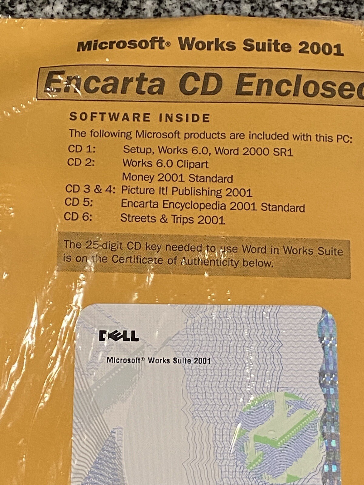 Microsoft Works Suite 2001 W/ Word Money Encarta Set of 6 CDs (Unopened)