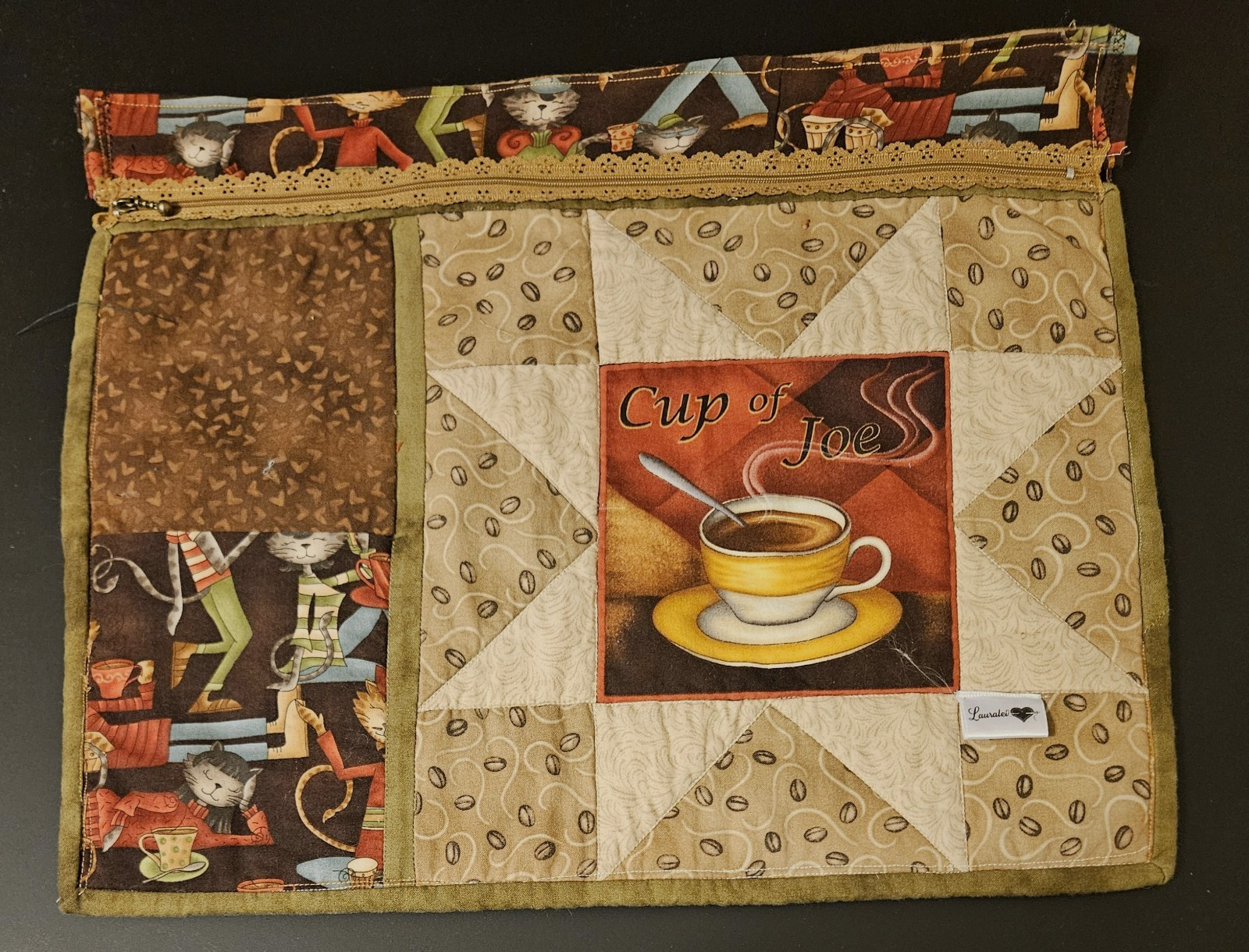 Project Bag COFFEE cross stitch craft knit needlework storage Handmade 14x17