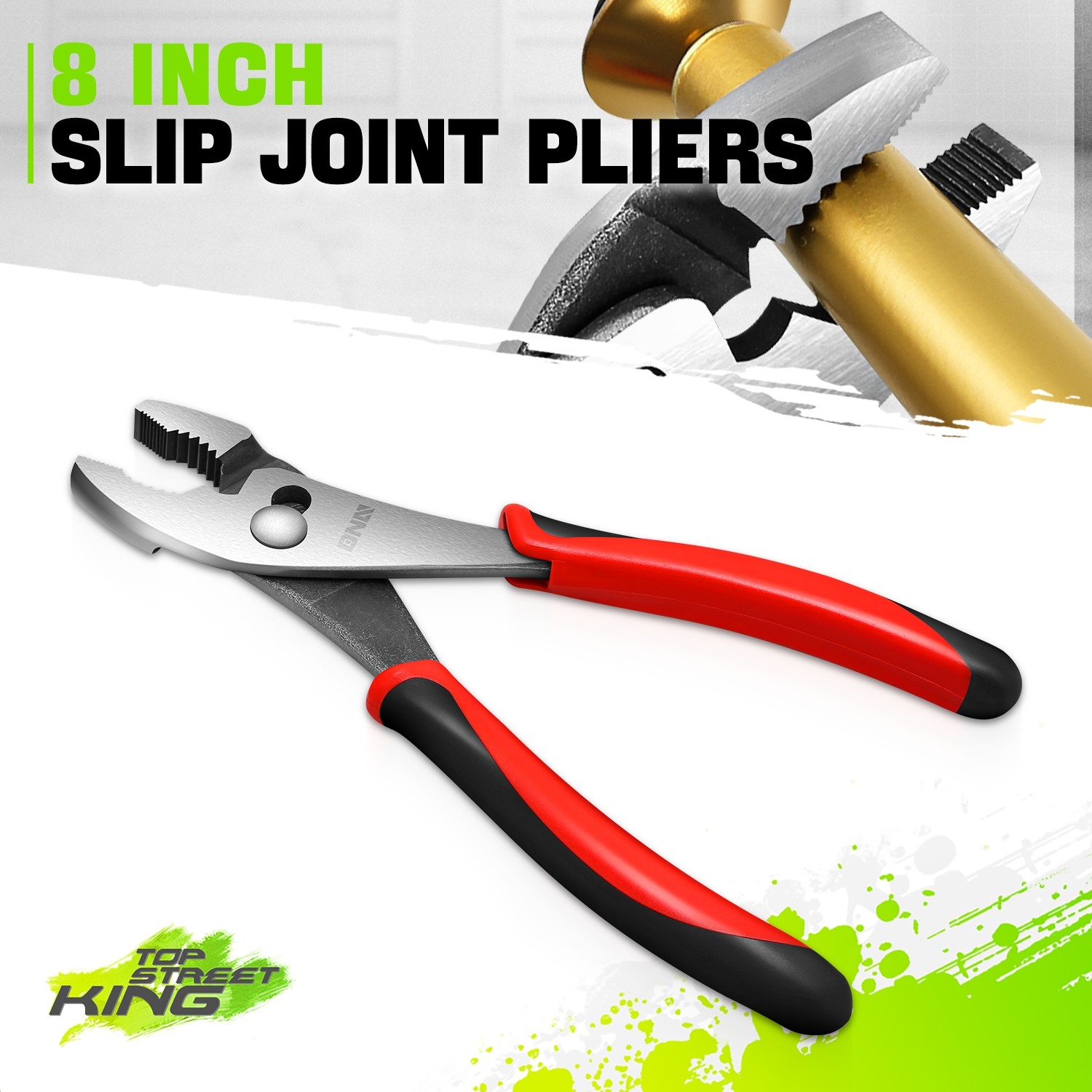 8" High Leverage Durable Jaws Heat Treated Oil Resistant Grips Slip Joint Plier