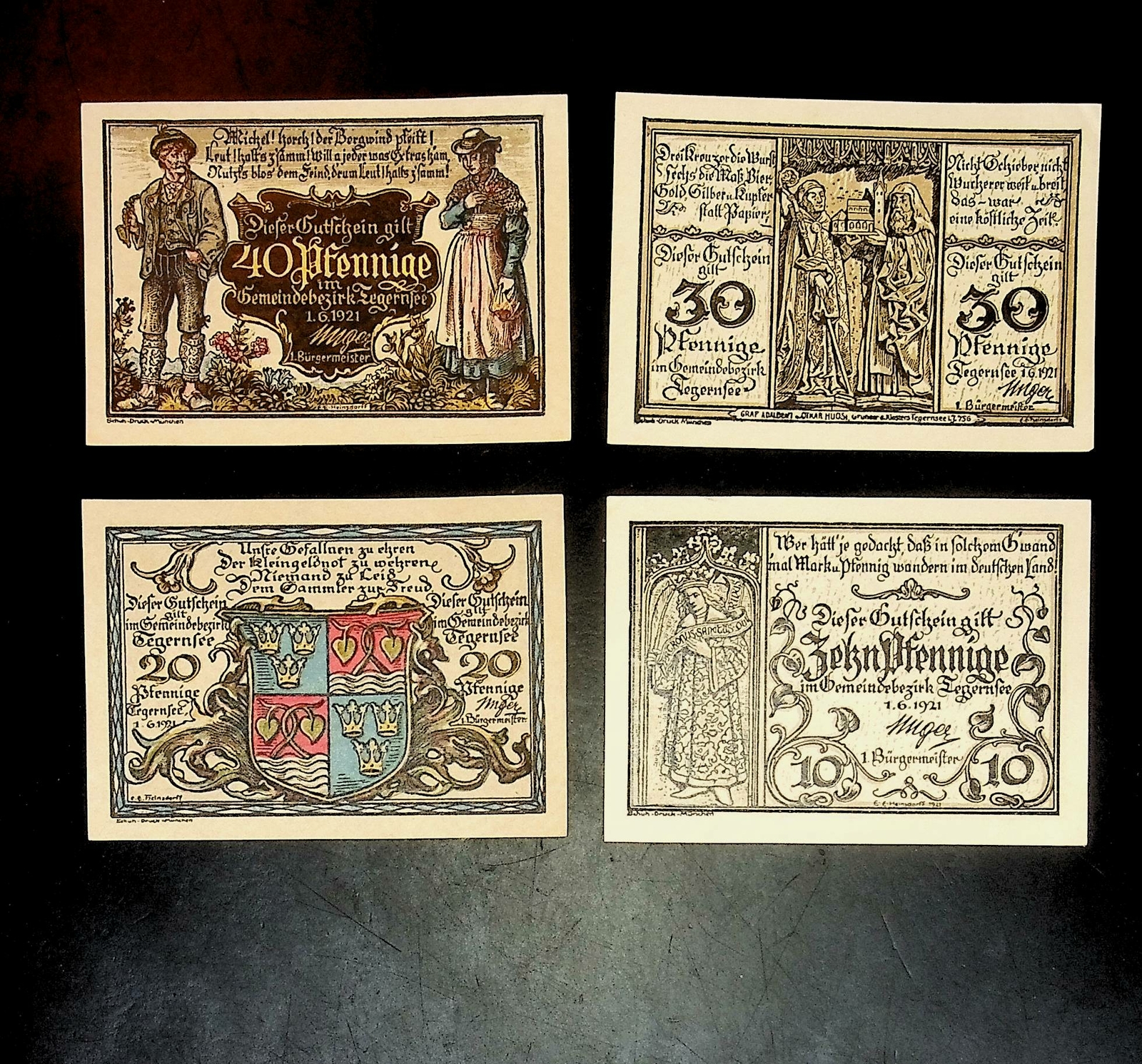 1921 Germany TEGERNFEE 10 20 30 40 Phennig Banknote / Notgeld