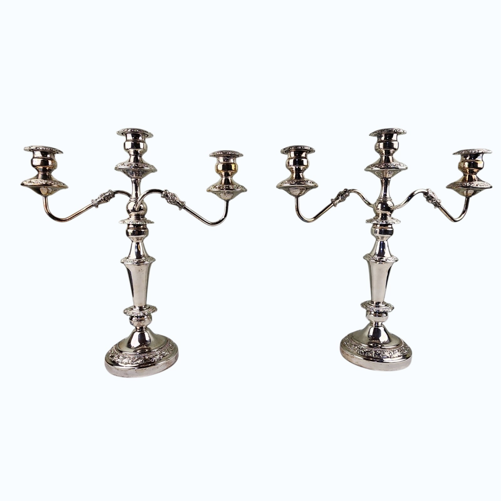 Pr Vtg Silverplate 3‑Light Candelabra Gorham Silver Co Convertible Elegant Decor