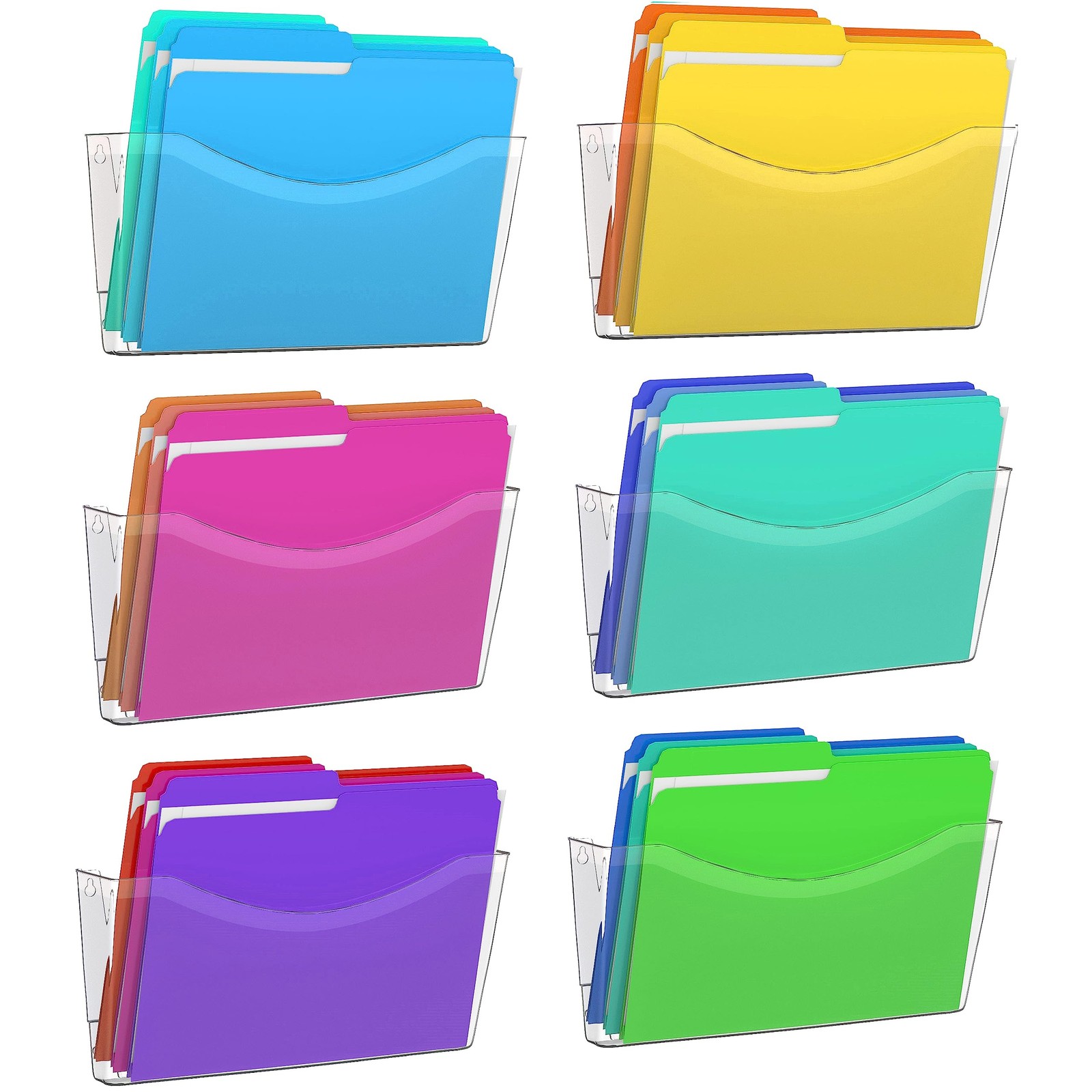 6 Pack Clear Single Pocket File Holder Hanging Wall Organizer Mount Magazine