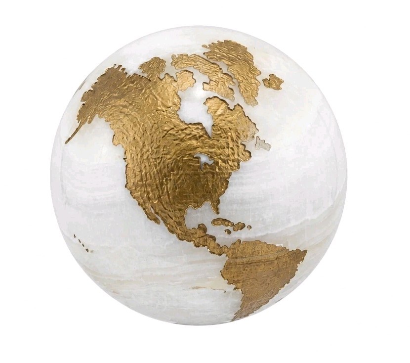 Maitland Smith Marble Stone Globe Solid White Gold - No Base