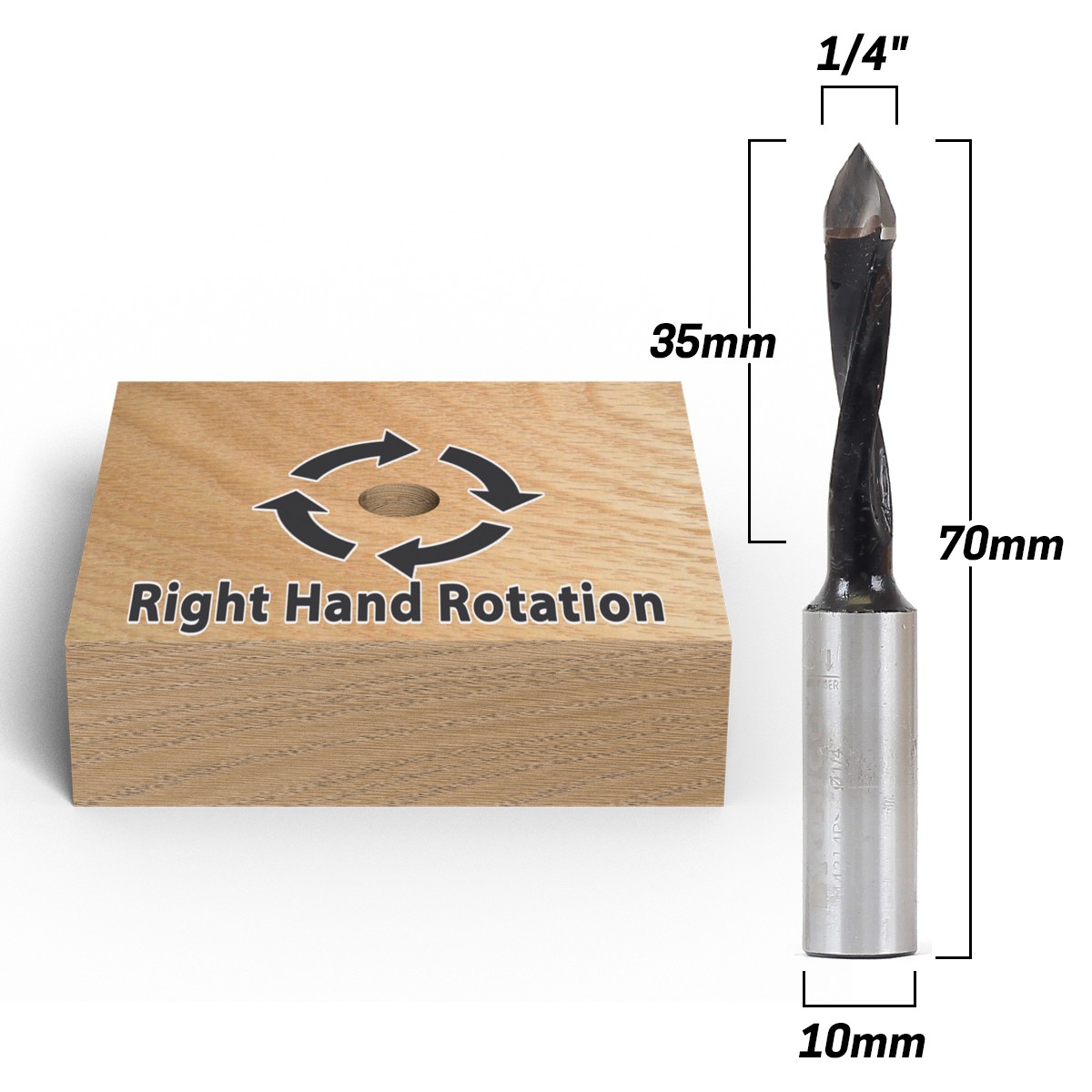 1/4" Through Hole Boring Bit - Right Hand - 10mm Shank - Yonico 44214R