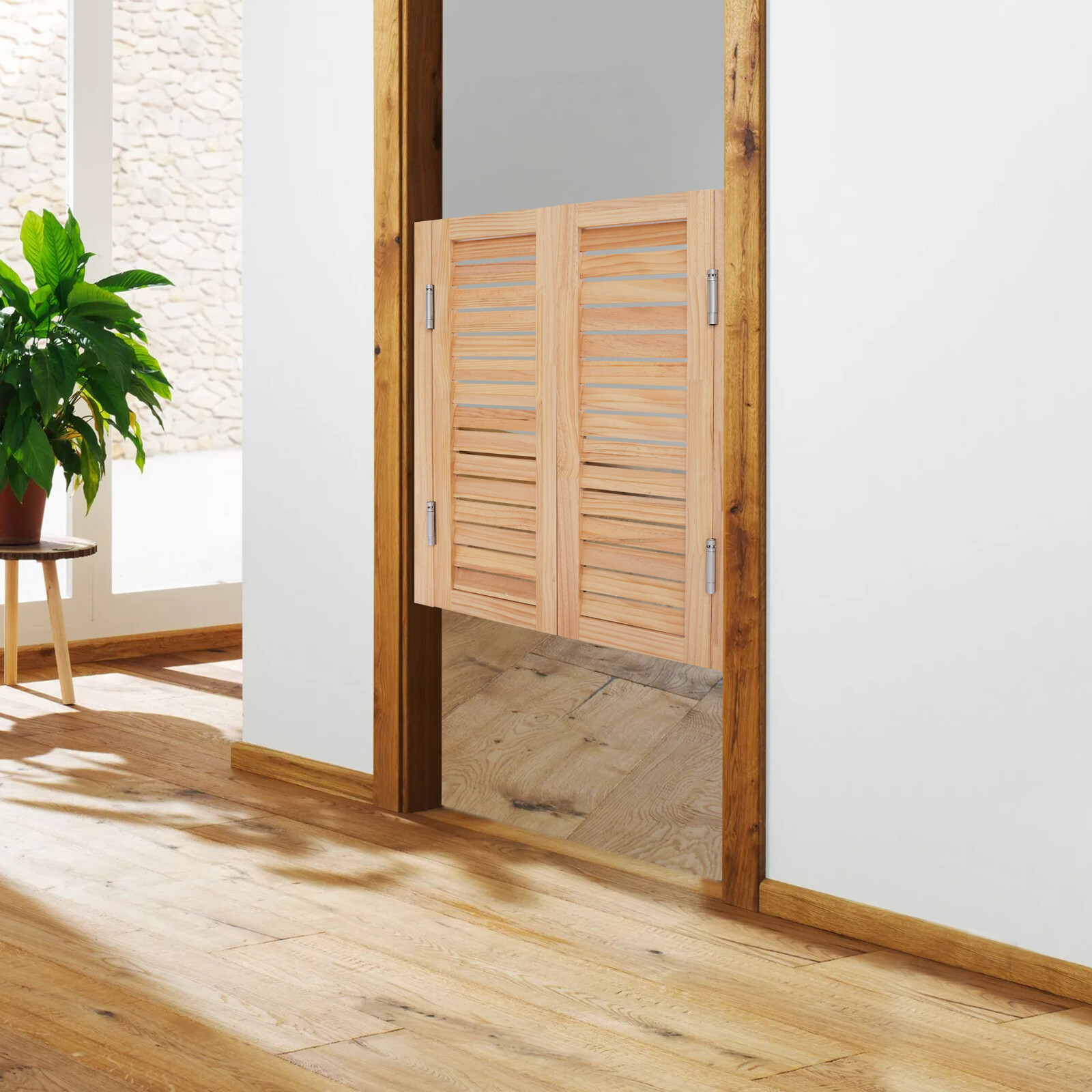 2pcs Wood Color Partition Doors, Wall Mounted Solid Wood Partition Doors