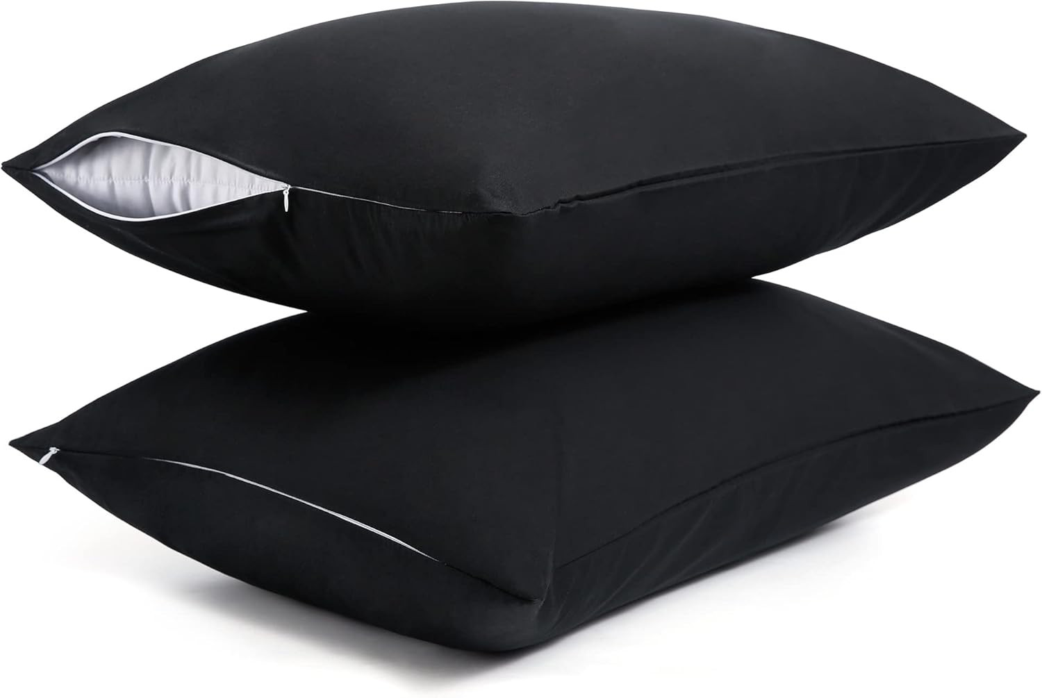 Cotton Pillow Protectors/Cases King Size with Zipper 2 Pack Black Color,Cooling