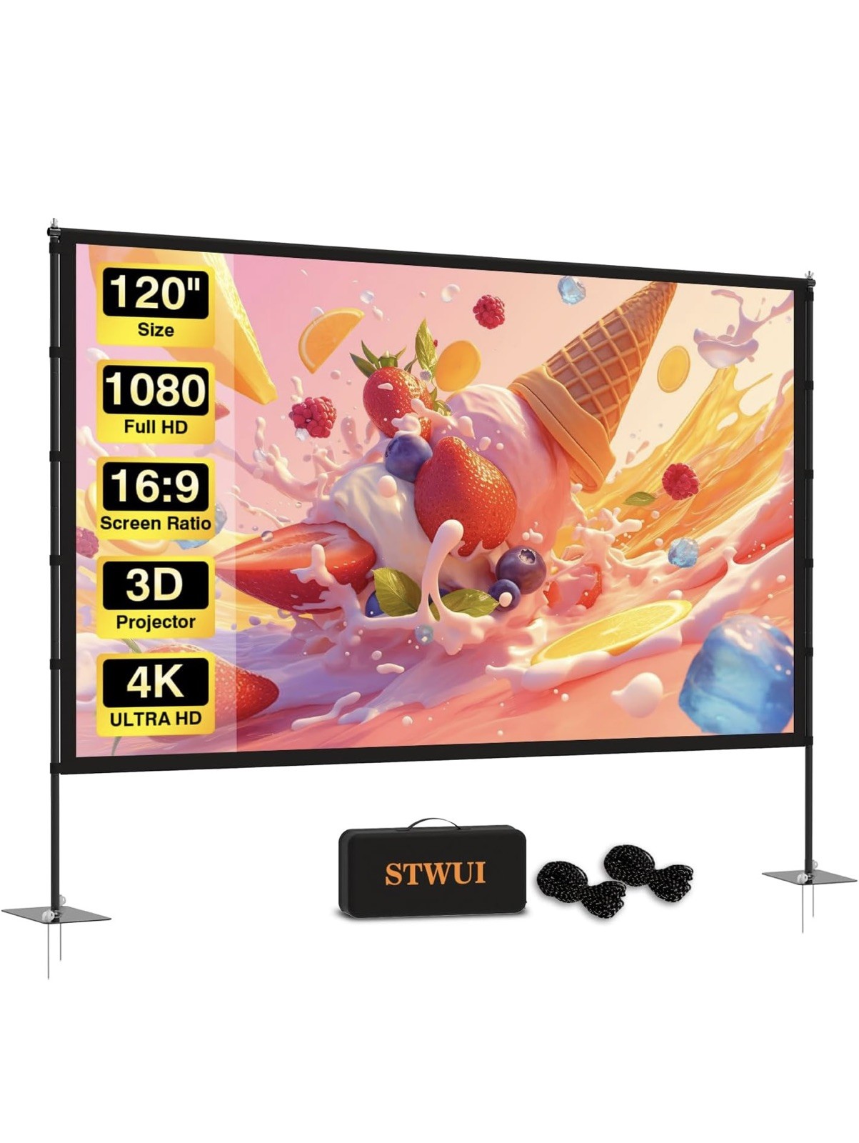 STWUI 120" Projector Screen w/ Stand Portable 16:9 4K HD Indoor/Outdoor!!!