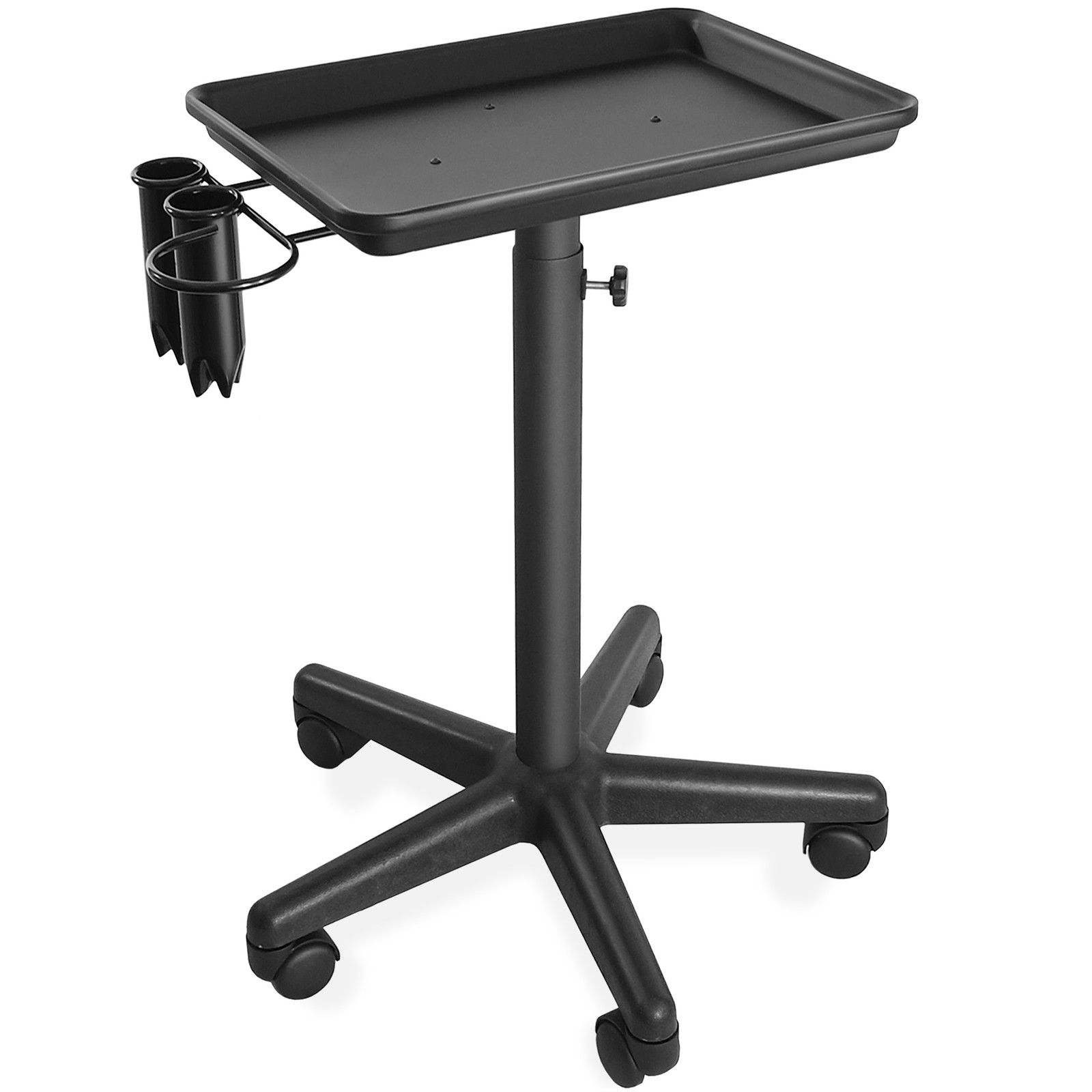 Salon Aluminum Trolley Instrument Tray with Accessory Caddy - Black Utility Cart