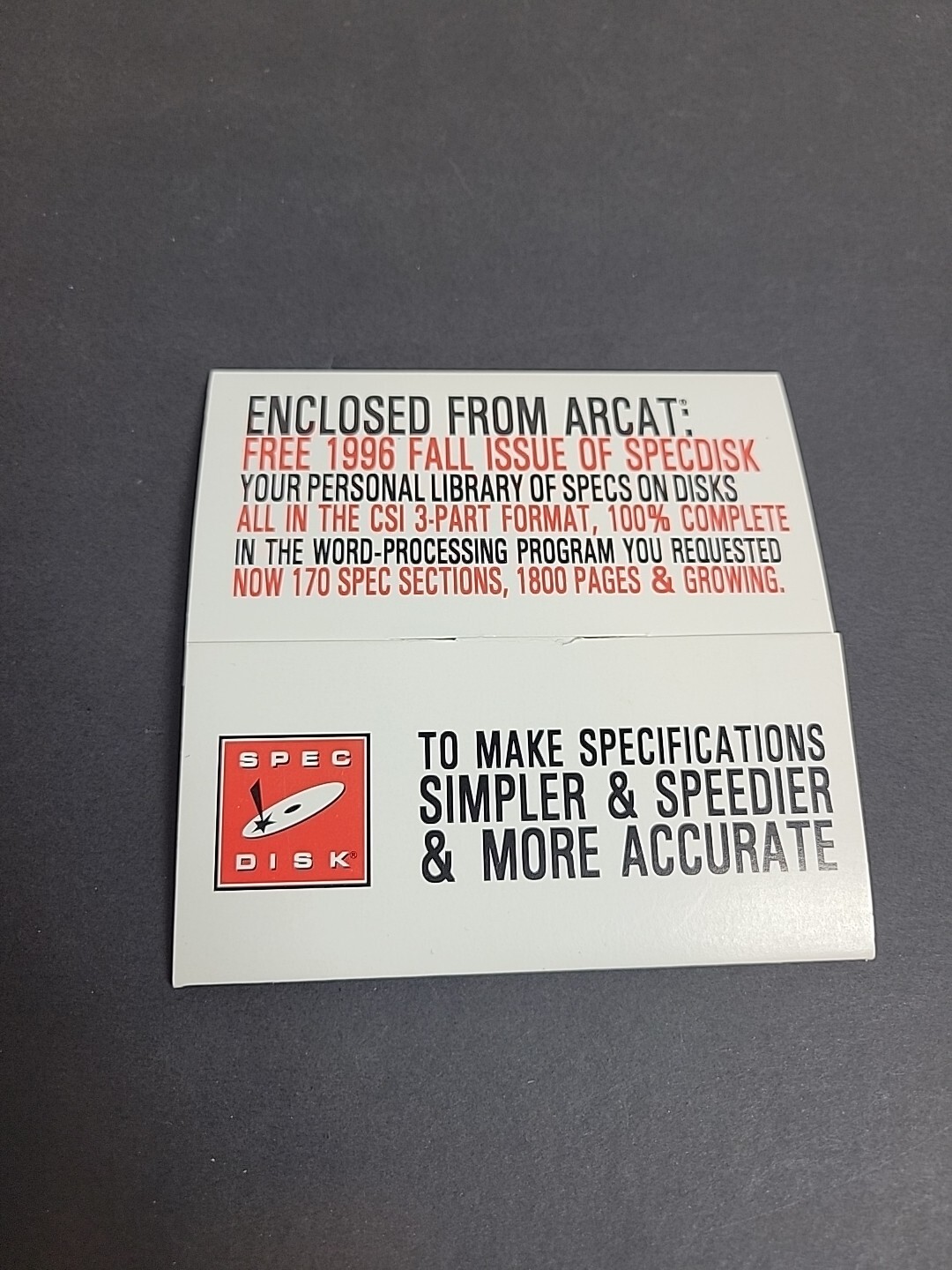 Spec Disk 1996 Spring Issue ArCat 96 speclink bsd 2 disc lost media