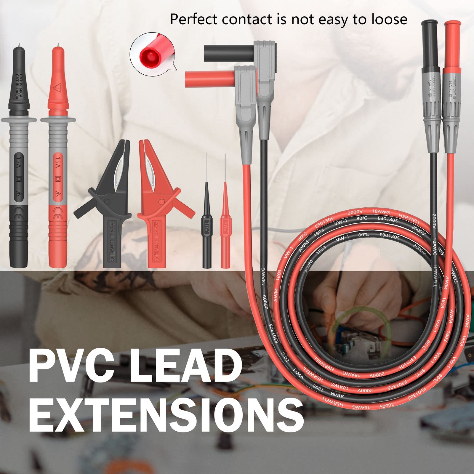 Test Leads Set HANDSKIT Double Insulated Electrical Multimeter Lead Red