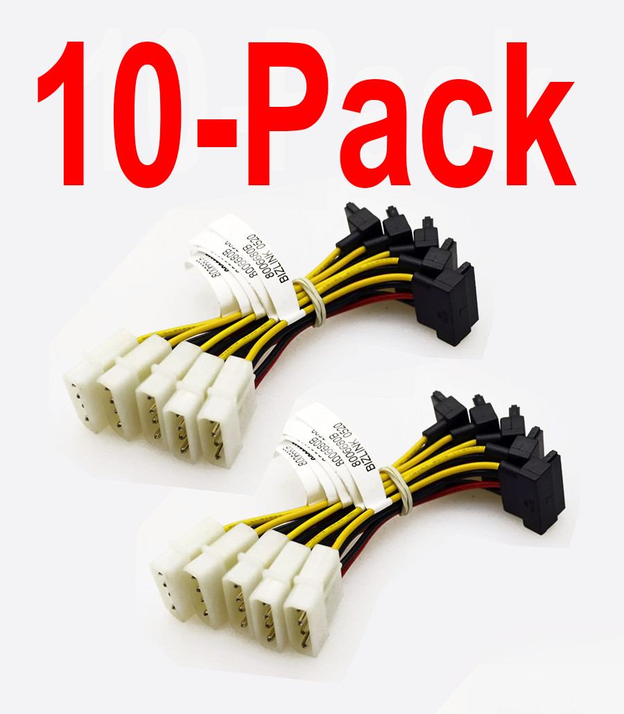 IDE/Molex 4-Pin Male to SATA 15-Pin Female Power Adapter Cable (10-Pack)