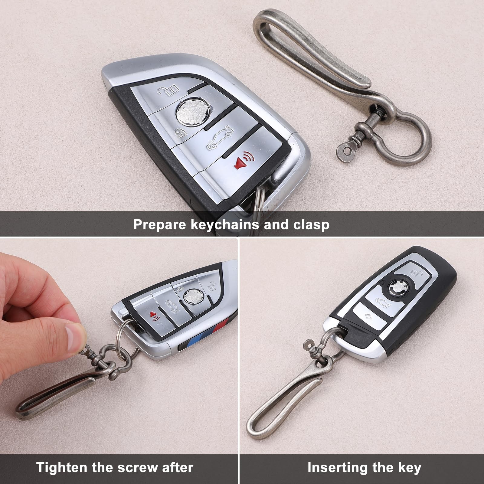 2 Pack Fish Hook Key Chains U Shape Key Ring with Shackle Pocket Clip Fish Hook