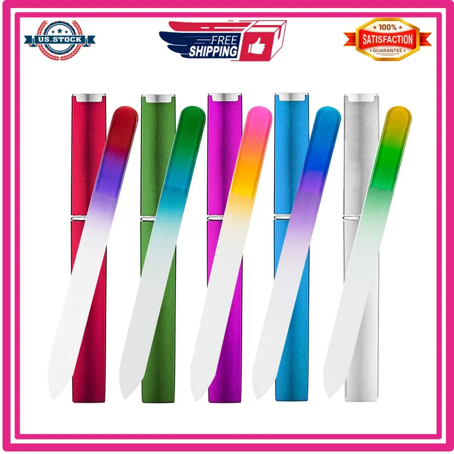5 Pack Crystal Glass Nail Files with Case Double Sided Manicure Set
