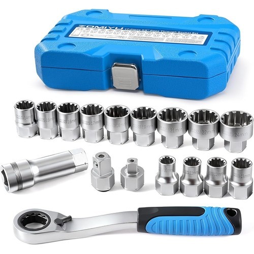 Pass-Through Socket Set Spline Ratchet Tool Kit 72-Tooth Metric SAE US