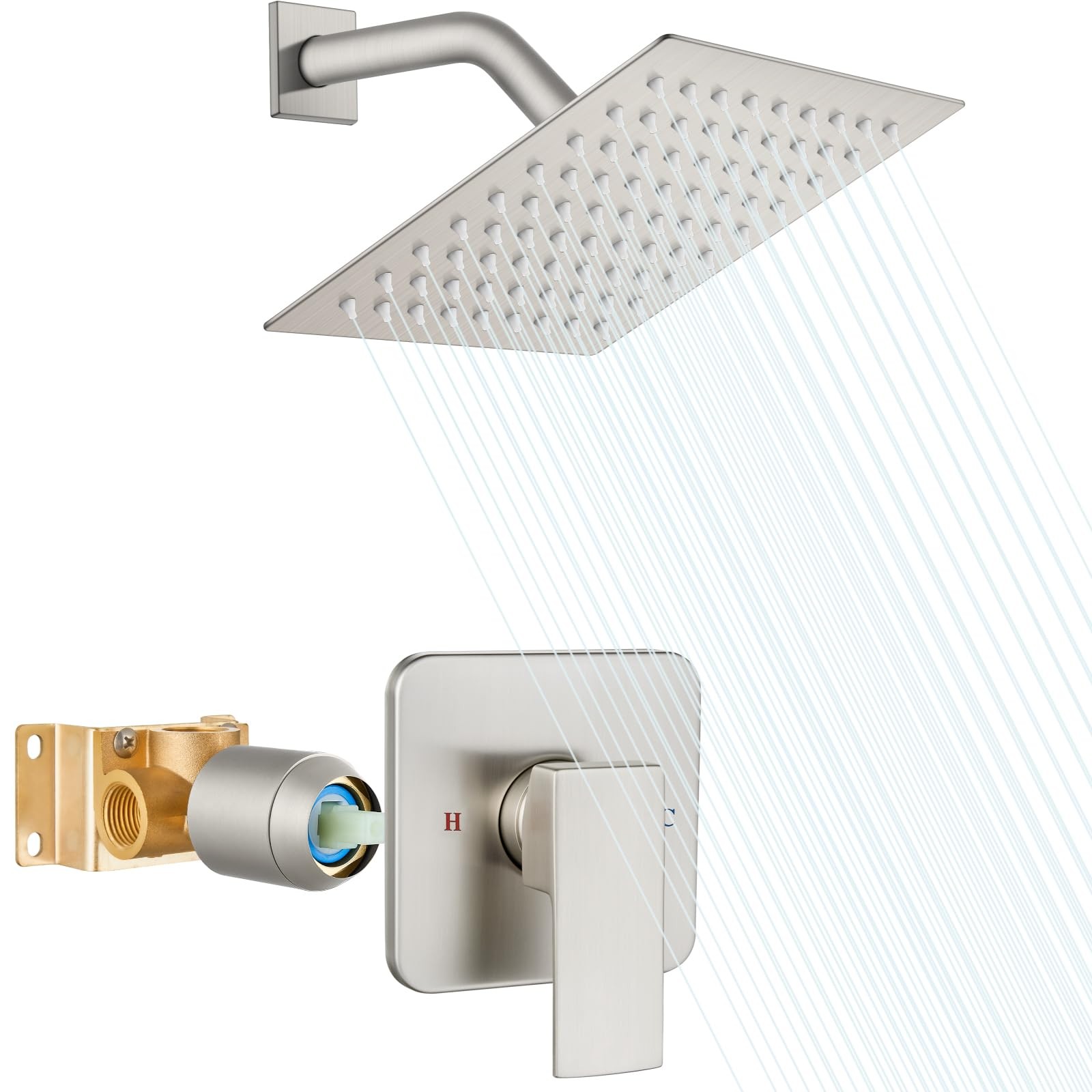 Shower Faucet Set with Valve, Bathroom Rainfall Shower System, Wall Mount Sin...