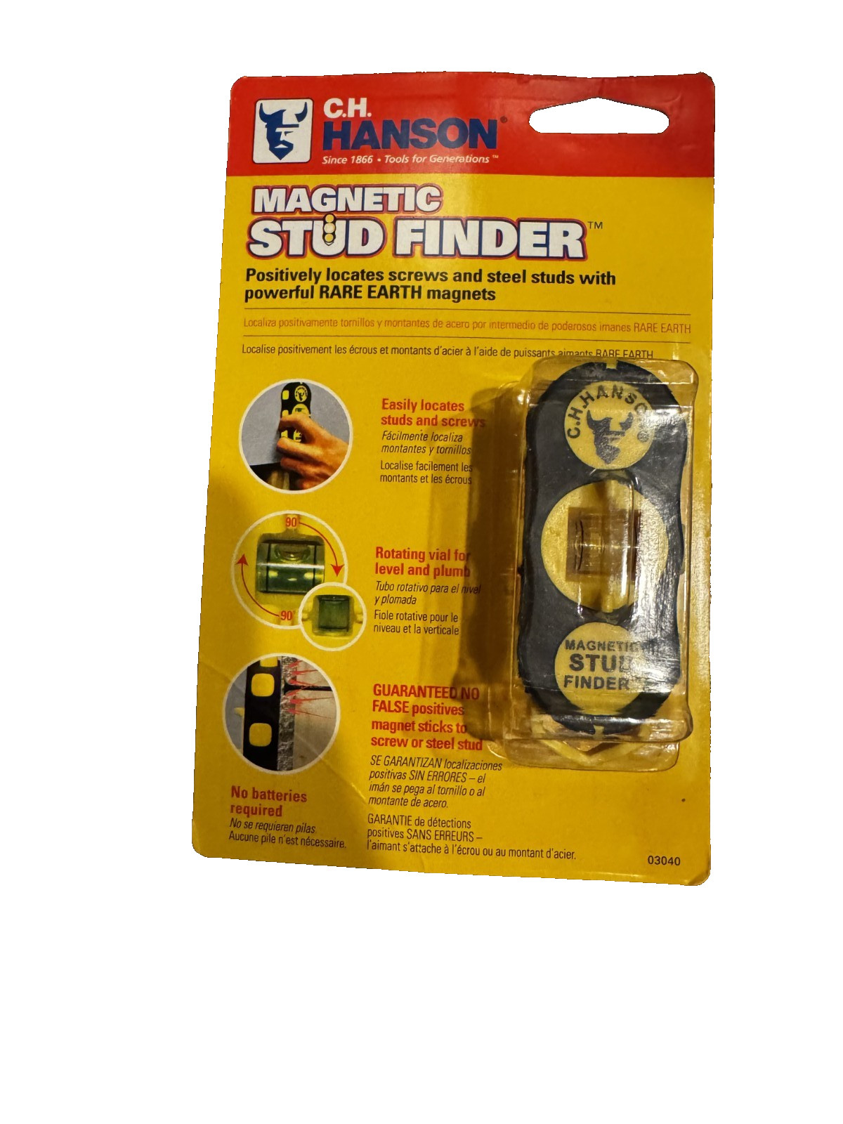 CH Hanson Magnetic Stud Finder Magnetic Wall Stud Locator NEW on Card