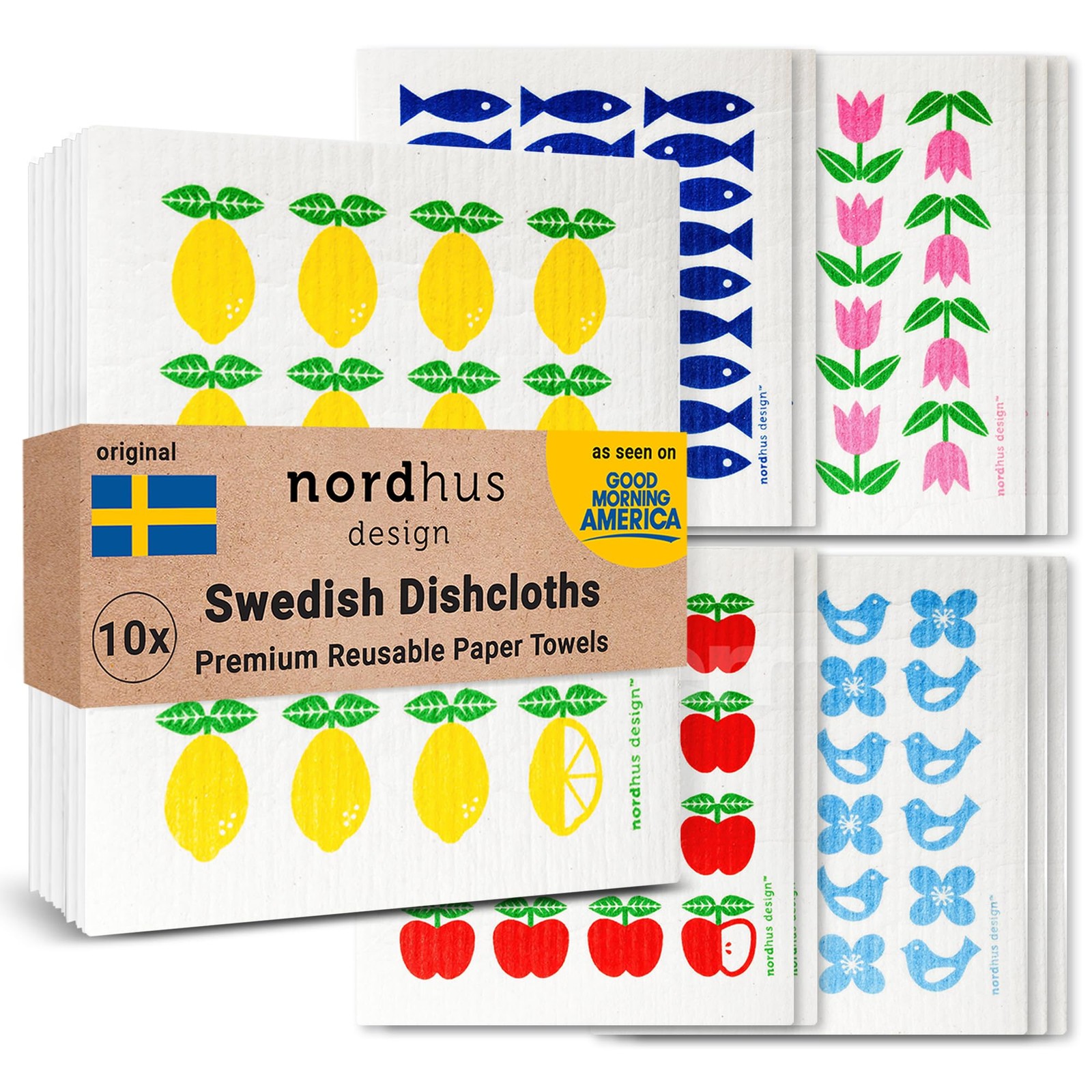 Gn Swedish Dishcloths For Kitchen 10 Cloths Made In Sweden Reusable Washable Cel