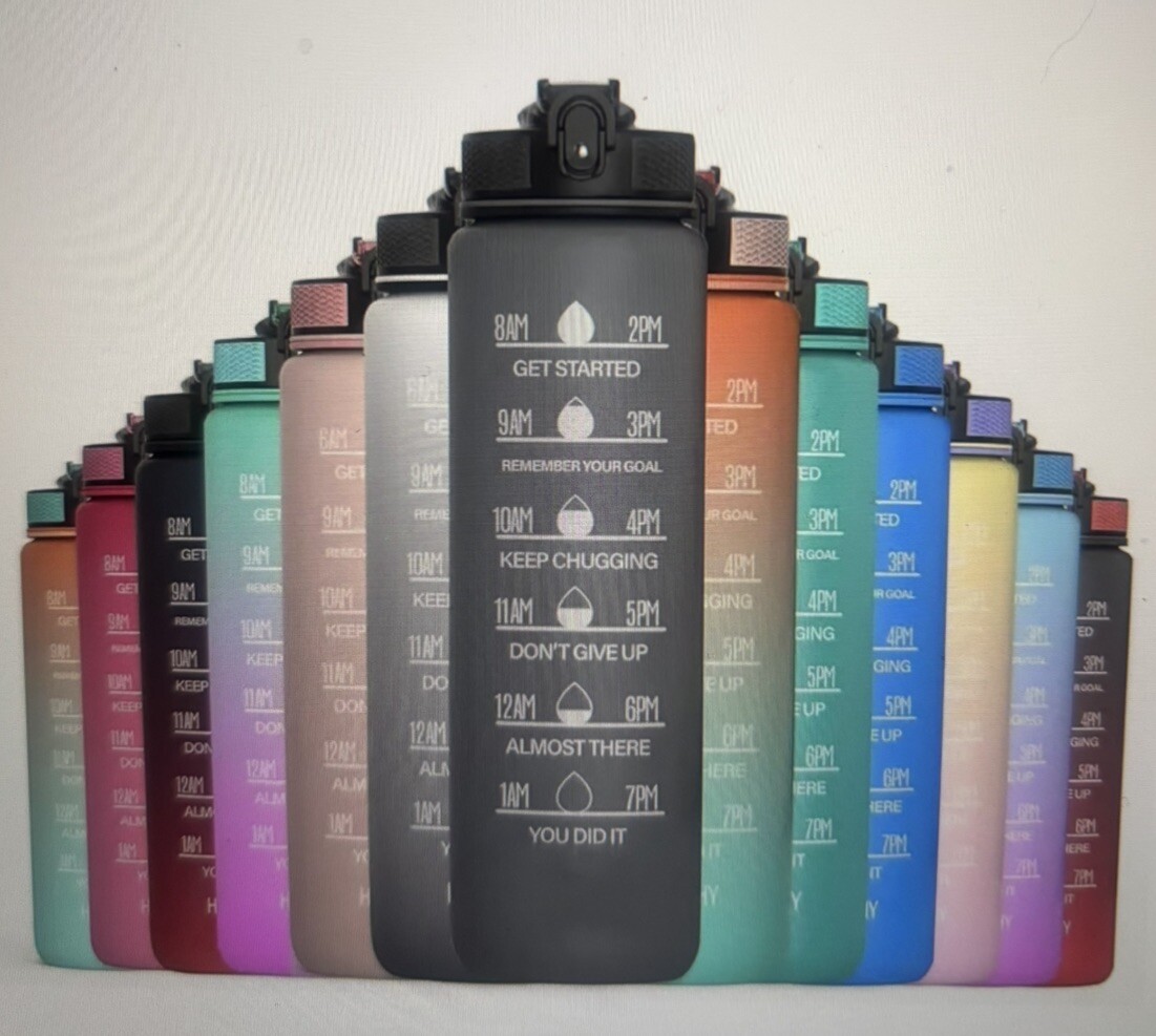 32oz BPA Free Motivational Water Bottle with Time Marker with Straw Carry Strap