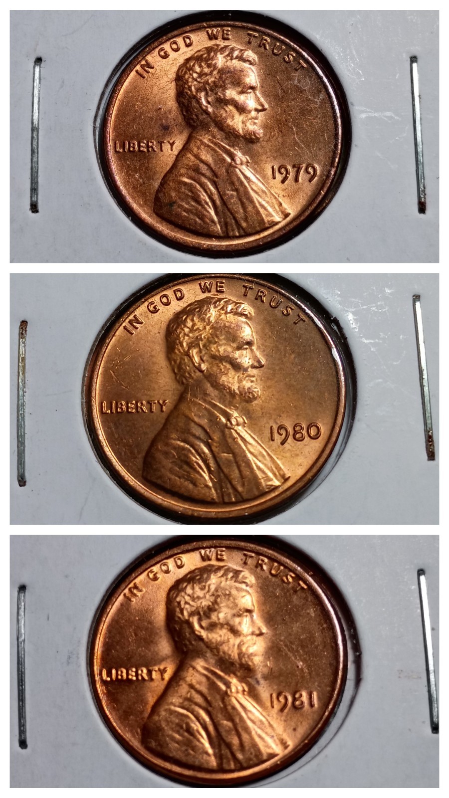 ​Lot of 3 Lincoln Memorial Cents (1979, 1980, 1981) - BU Red Uncirculated
