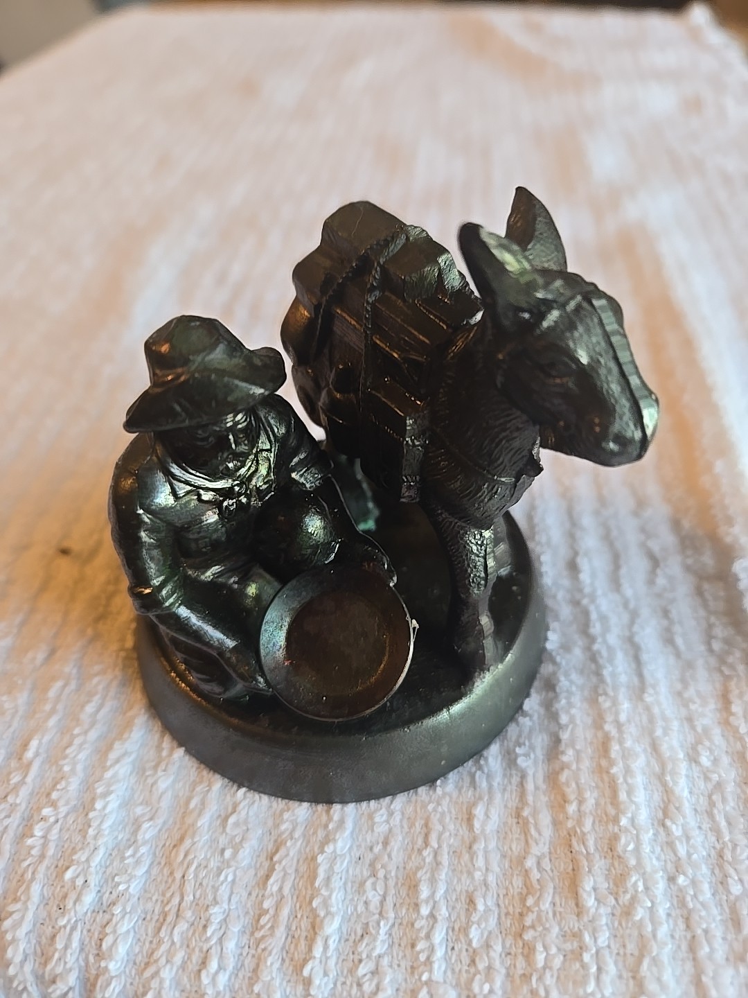 Vintage Figure Miner Panning With Pack Mule.
