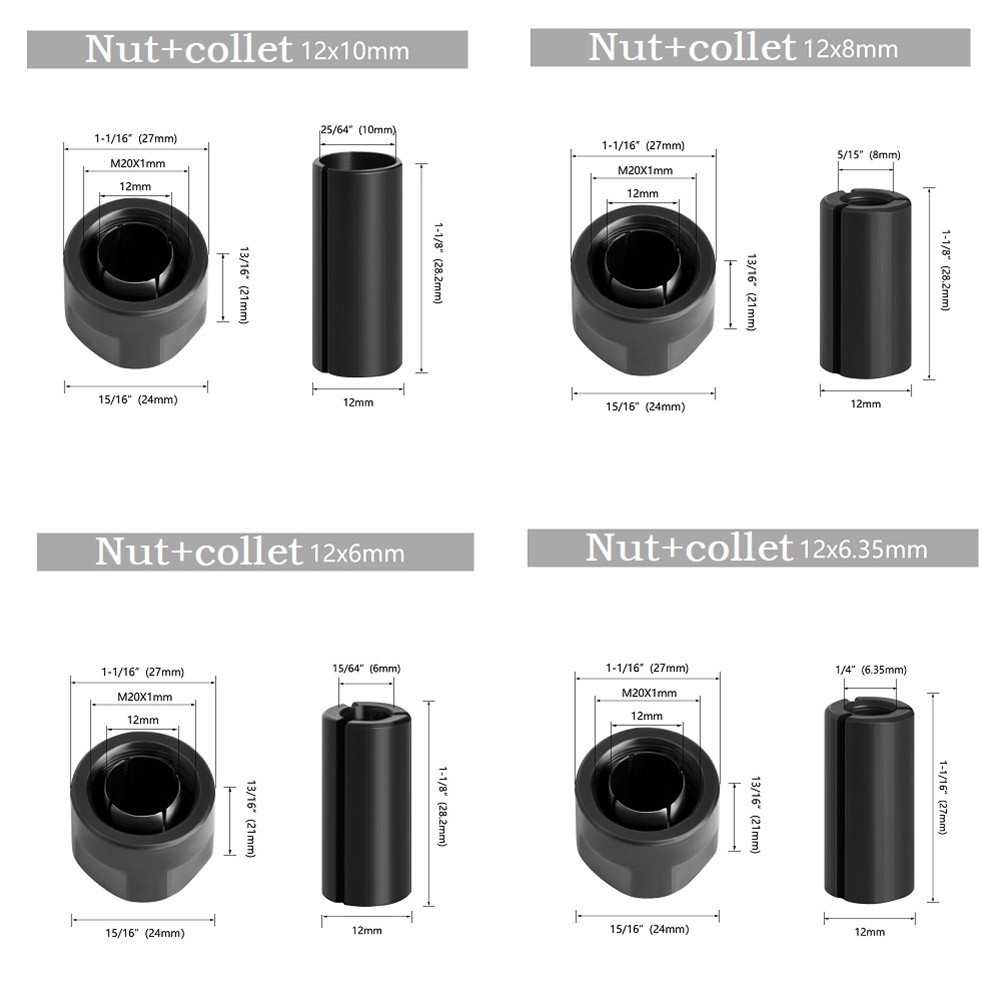 Collet Chuck Adapter Power Tools 12*10mm 12*6.35mm 12*6mm 12*8mm Collet