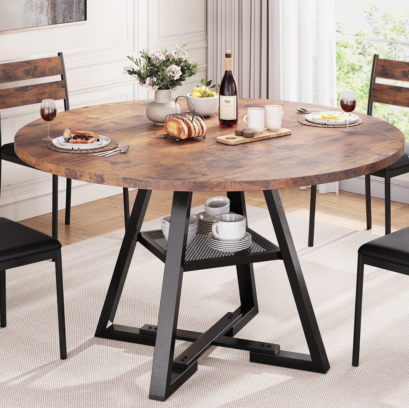 Round Dining Table 47 Inch Pedestal Wood Table