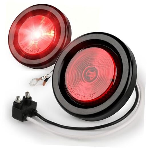 2-Inch Round LED Clearance Marker Lights - 2-Pack, P2 Rated, IP67 Red