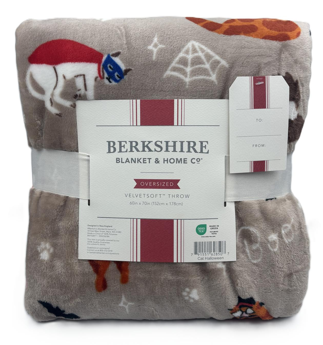 Berkshire Oversized Velvetsoft Throw Blanket - Cat Halloween - 60x70 In