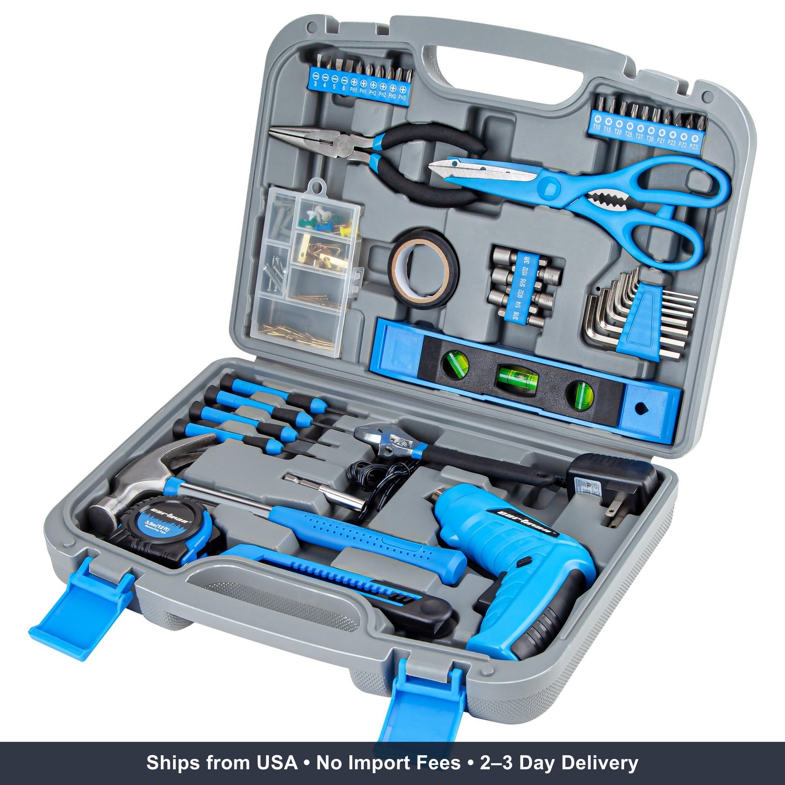 Cartman 149 Piece Tool Set General Household Hand Tool Kit with Cordless Screwdr