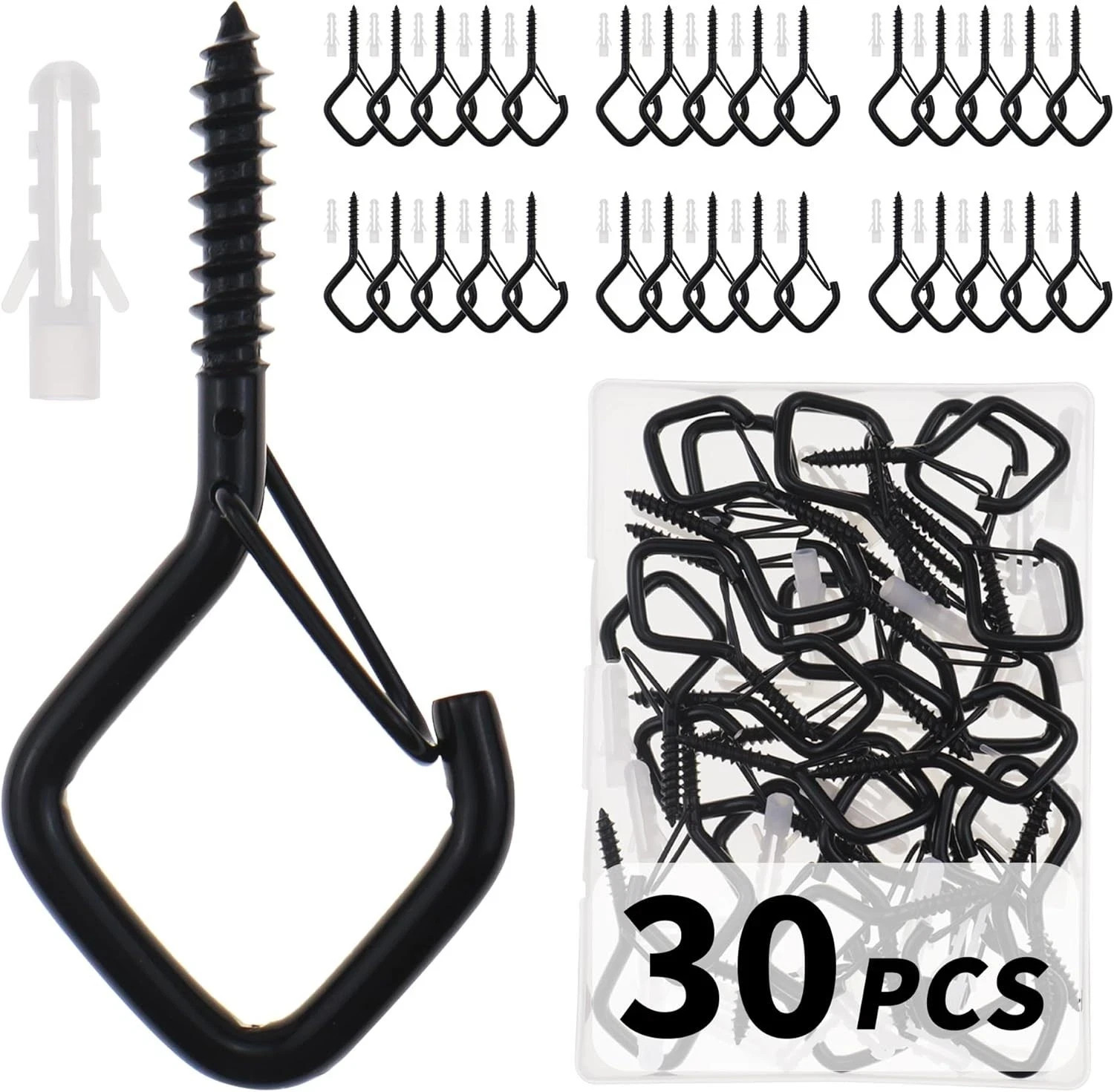 30 PCS Cup Screw-In Hanger Hooks with Safety Buckle, Windproof Screw Hooks US#1