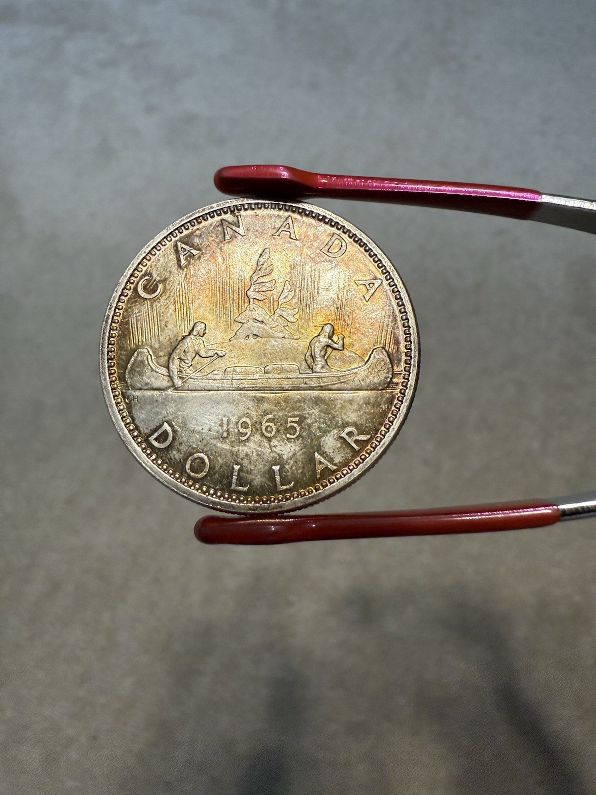 1965 Canada $1 Silver Dollar Coin Large Beads - Toned Gem