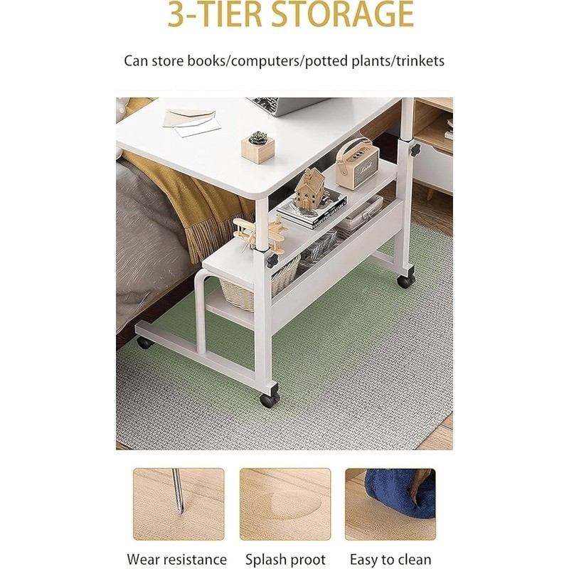 Adjustable Height Mobile Laptop Desk Rolling Workstation W/ Storage Shelf New